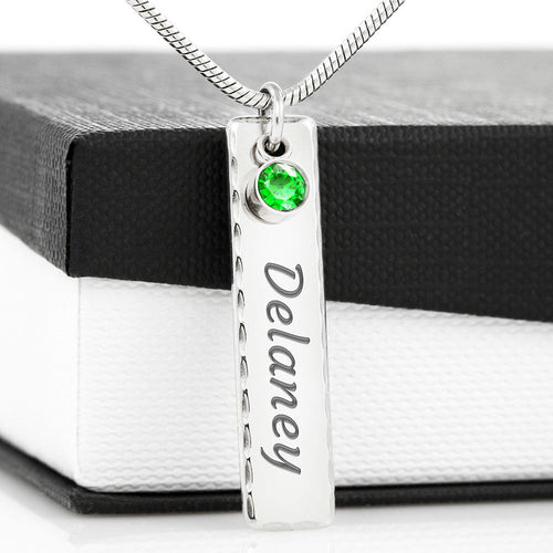 Birthstone Name Necklace - Polished Stainless Style