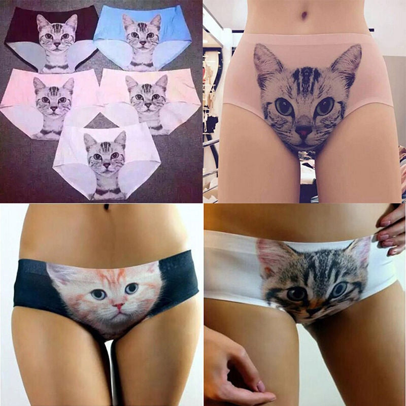 New Lace Girls Lingerie Women Underwear Cute Cats Style Seamless Briefs 3D  Cats Printing Panties