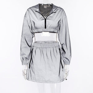 Dazzle - Hooded crop top & high waist mini skirt